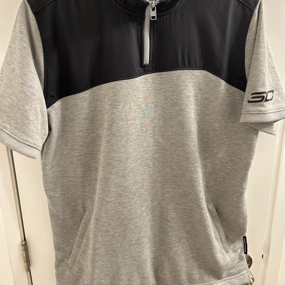 Under Armour Steph Curry Mens Grey & Black 1/4 Zip Short Sleeve Sweater - Sz L - Picture 2 of 7
